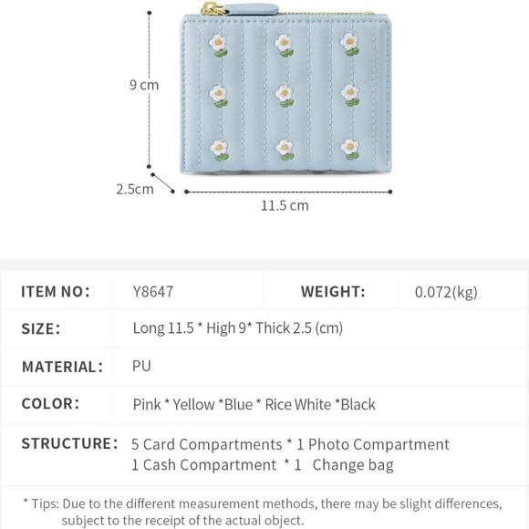 Girls Cute Print Wallet PU Leather Small Tri-fold Cash Card ID Blue - Picture 9 of 10